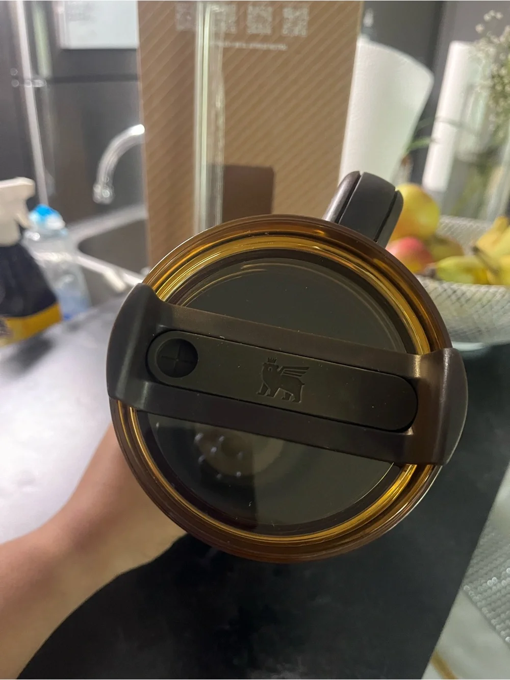 Stanley Chocolate Brown and Gold Checkered Tumbler with Handle